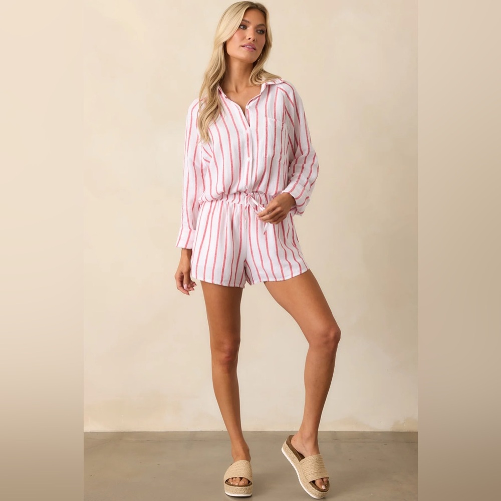 Z Supply Red Perfect Linen Striped Shorts - Picture 6 of 6